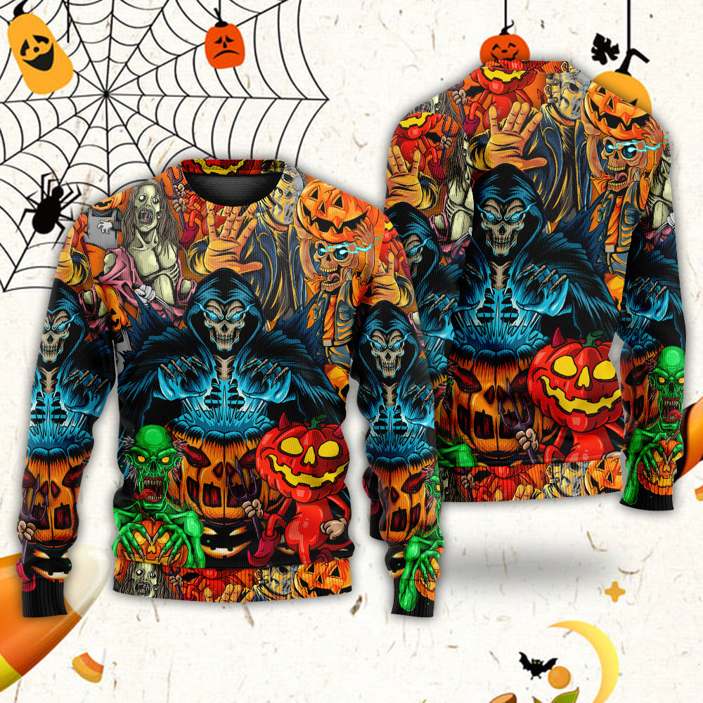 Halloween Skull Pumpkin Dark Sweater For Alternative Fashion Events And Thoughtful Seasonal Gifts