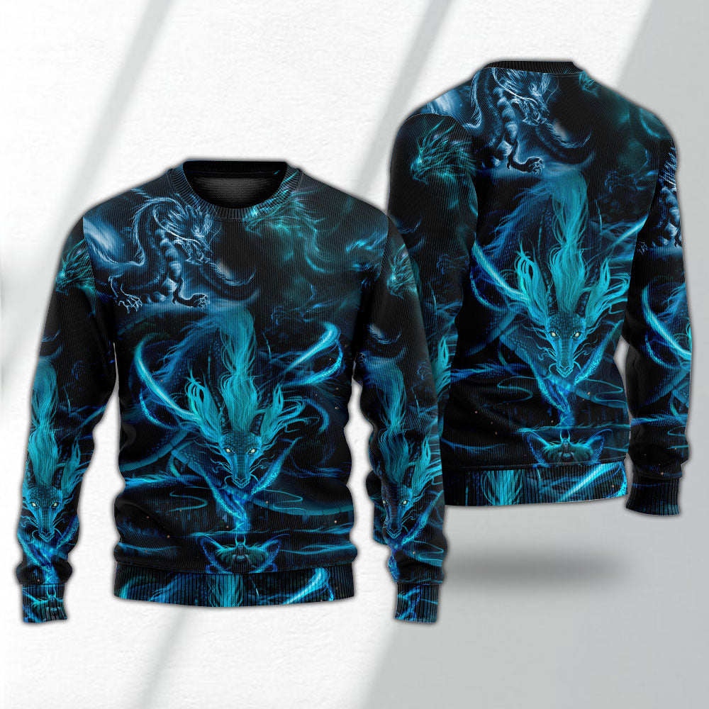 Blue Dragon Lightning Witch Fantasy Sweater For Alternative Fashion Events And Thoughtful Seasonal Gifts