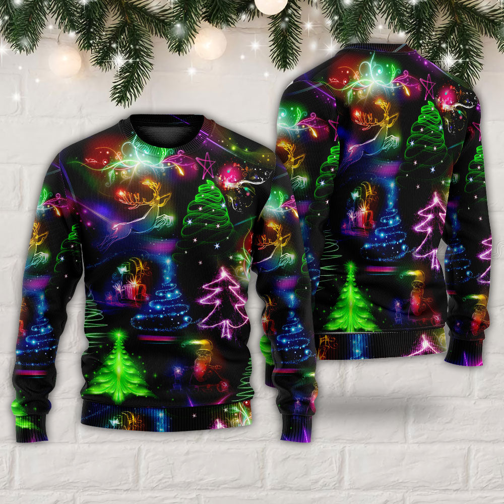 Christmas Neon Tree And Snowman Sweater For Festive Family Events Casual Wear And Holiday Gift Giving