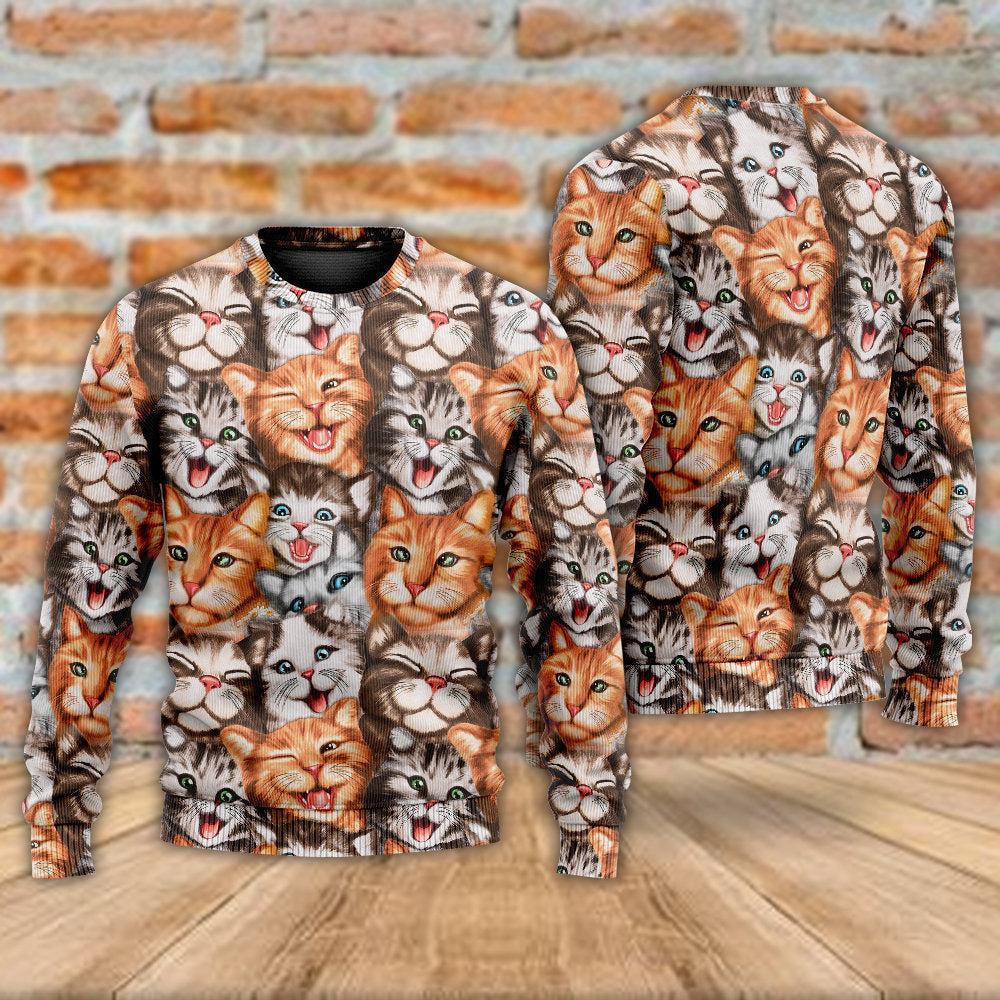 Cute Funny Cat Happy Sweater For Casual Wear Travel Parties And Comfortable Seasonal Style