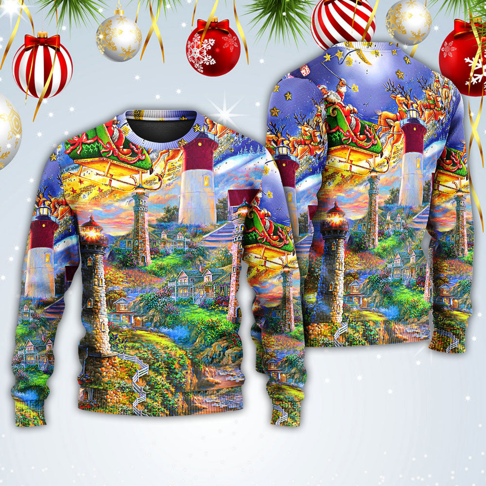 Lighthouse Christmas Santa Home Is The Light Sweater For Festive Parties Family Photos And Comfortable Seasonal Wear