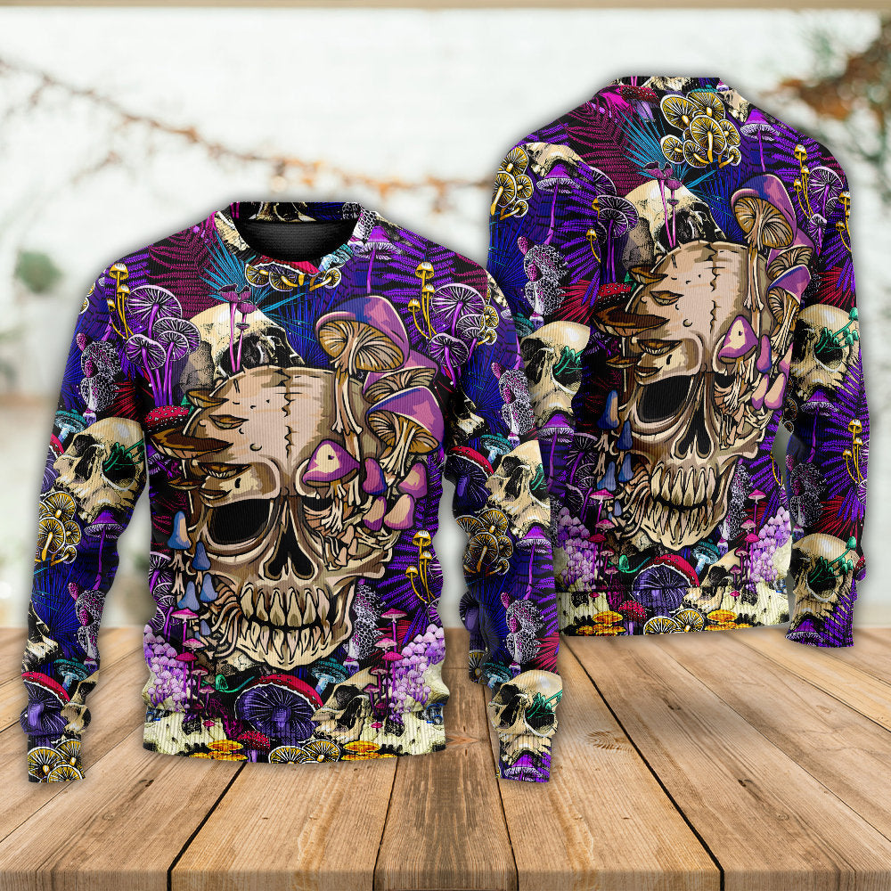 Bright Magic Mushroom Skull Sweater For Fantasy Fans Casual Outings And Weekend Adventures