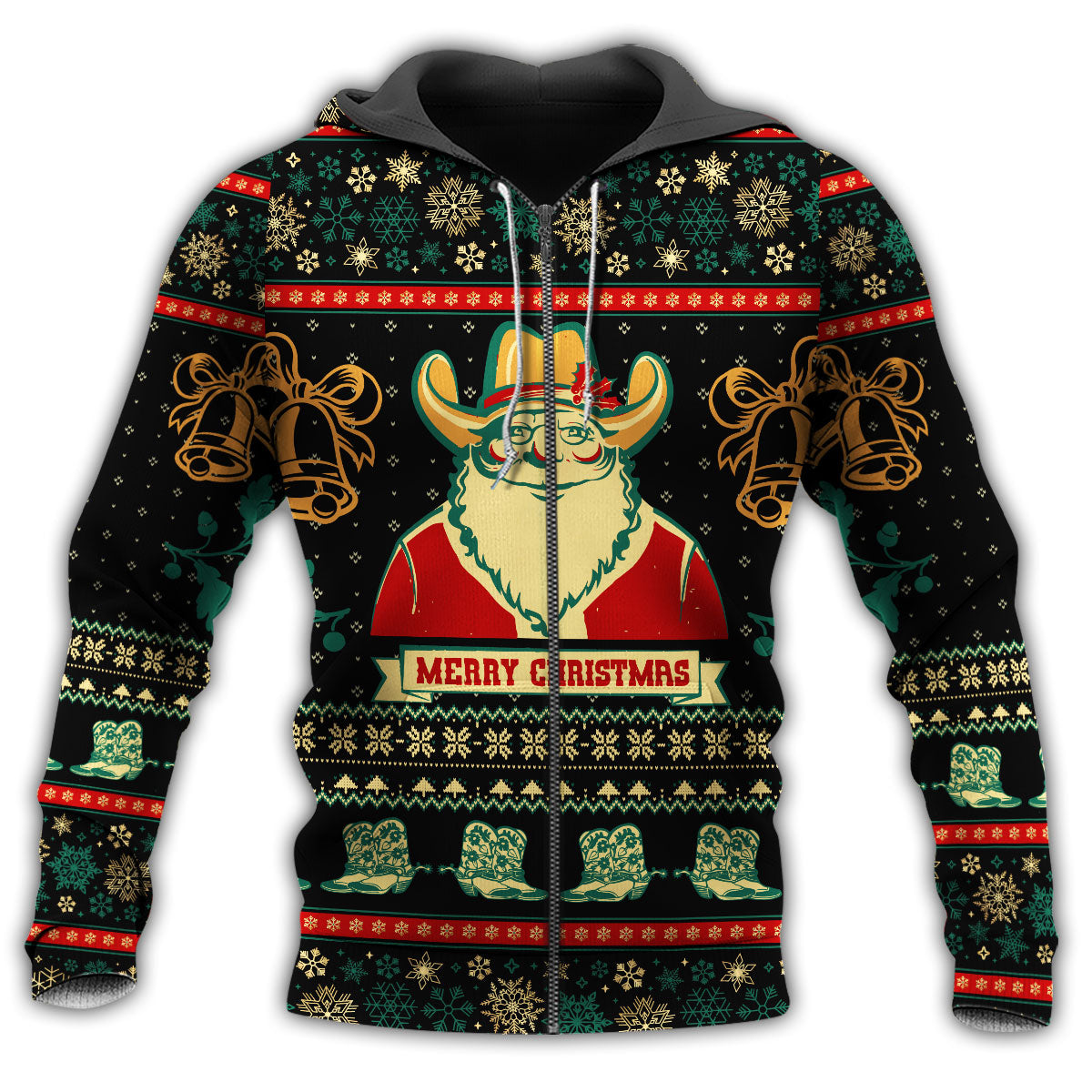 Santa Cowboy Giving Gifts Hoodie For Festive Family Moments Winter Wear And Holiday Gift Ideas