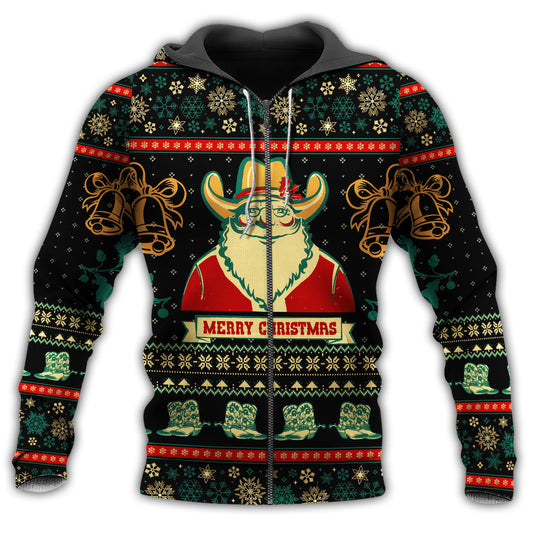 Santa Cowboy Giving Gifts Hoodie For Festive Family Moments Winter Wear And Holiday Gift Ideas