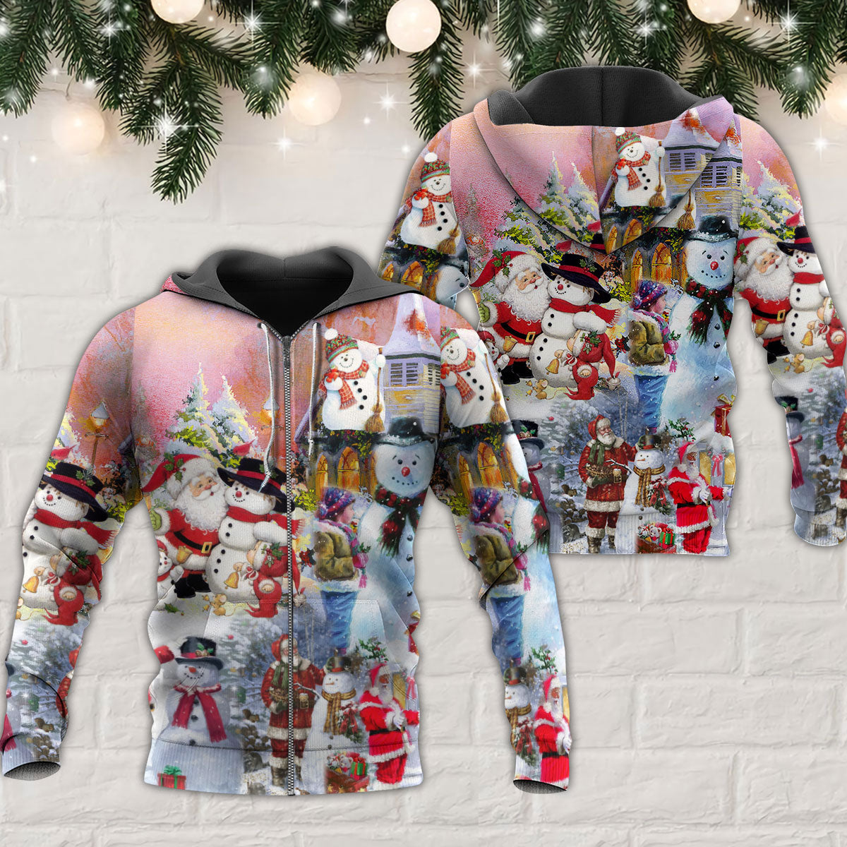 Santa Snowman Winter Village Hoodie For Holiday Gatherings Winter Travel And Seasonal Gifting