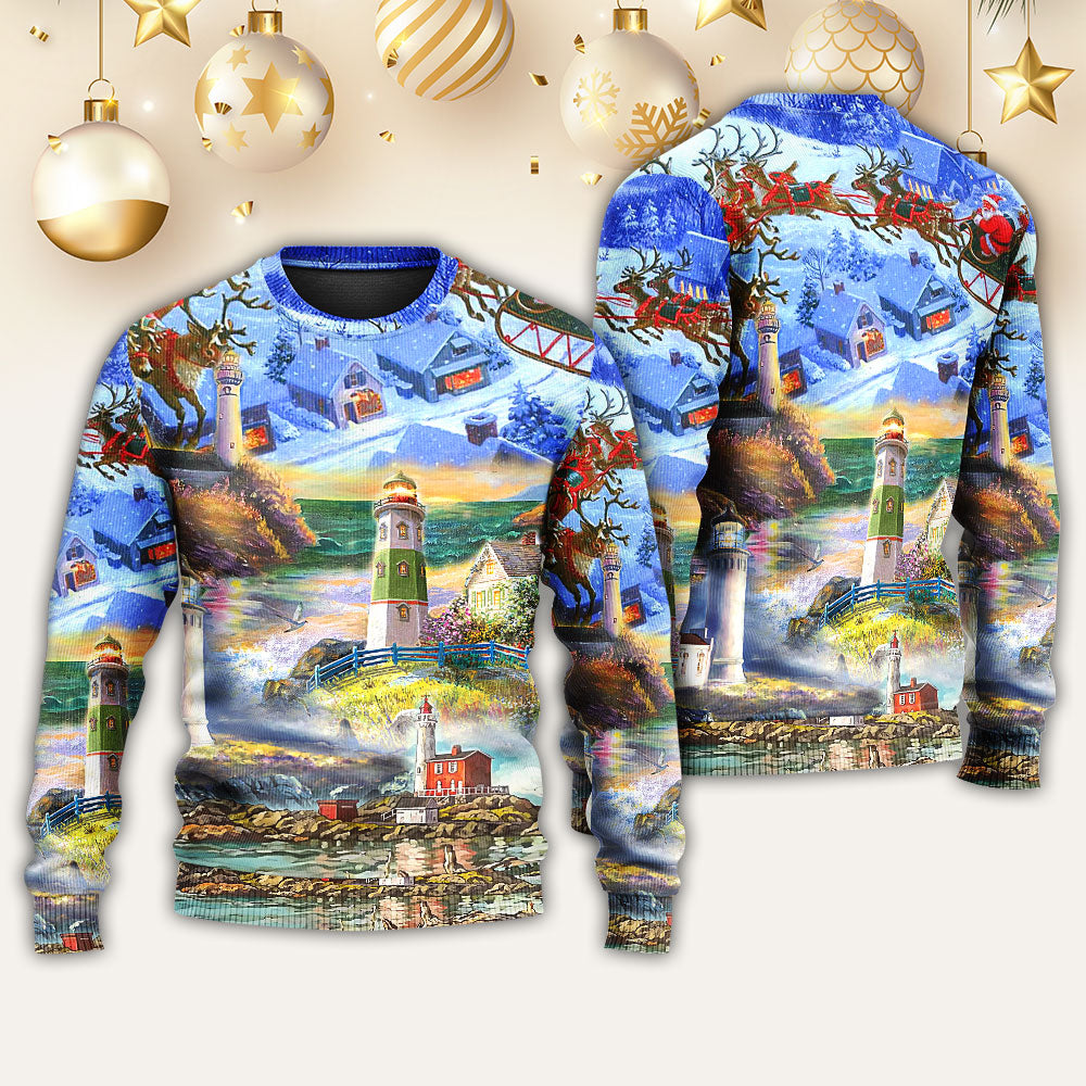 Lighthouse Christmas Santa Through The Storm Sweater For Festive Events Weekend Outings And Comfortable Winter Style