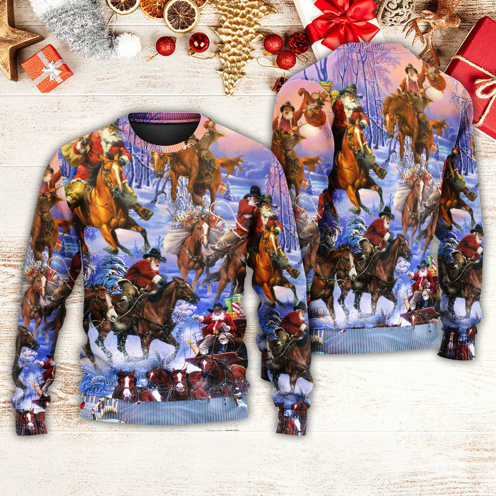 Christmas Santa And Horse Merry Xmas Sweater For Winter Celebrations Family Events And Thoughtful Gifting