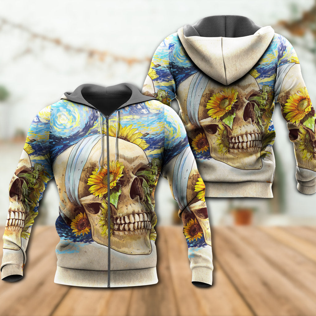 Vintage Skull Sunflower Starry Hoodie For Bold Streetwear Seasonal Events And Comfortable Layering
