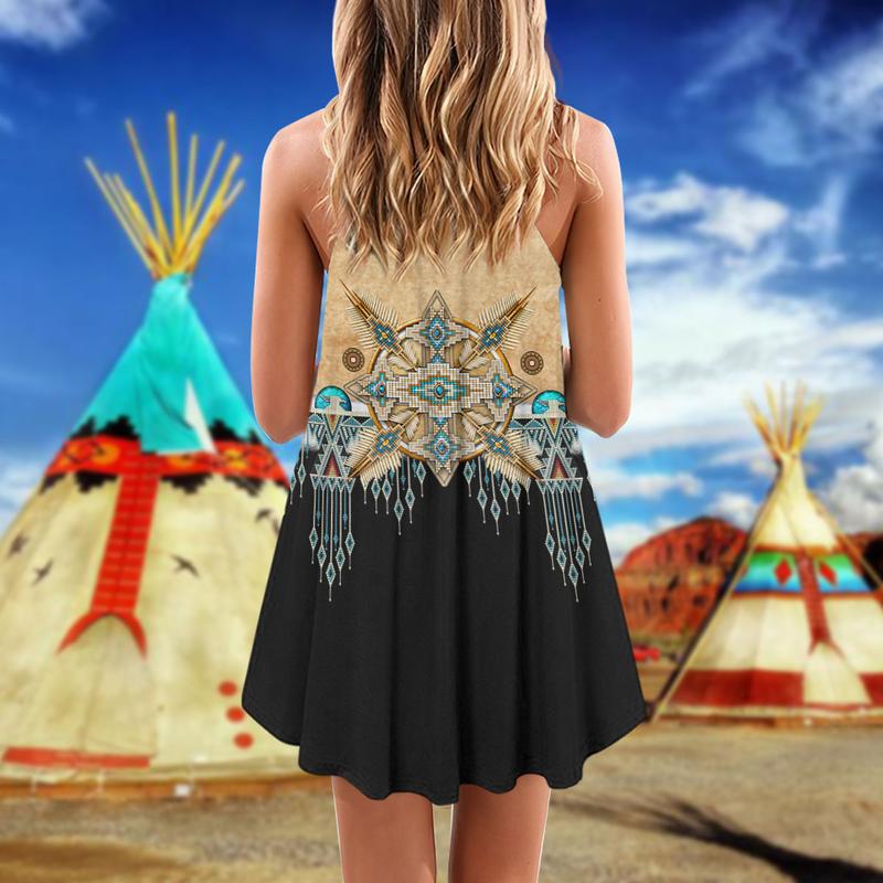 Native Peaceful V-Neck Sleeveless Cami Dress For Festivals And Relaxed Warm Weather Style