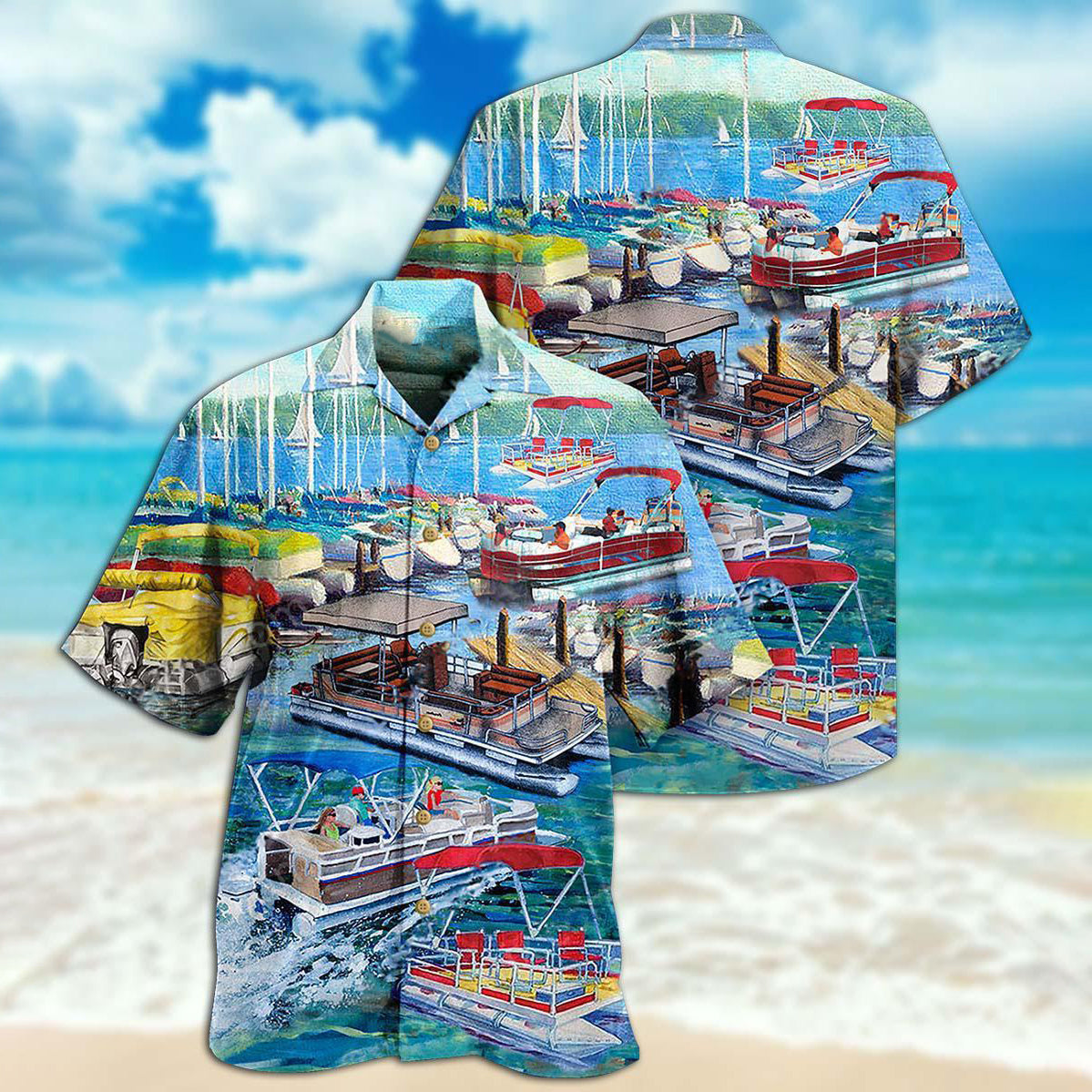 Boat Pontoon Captain Hawaiian Shirt Artwork View For Coastal Escapes And Resort Style