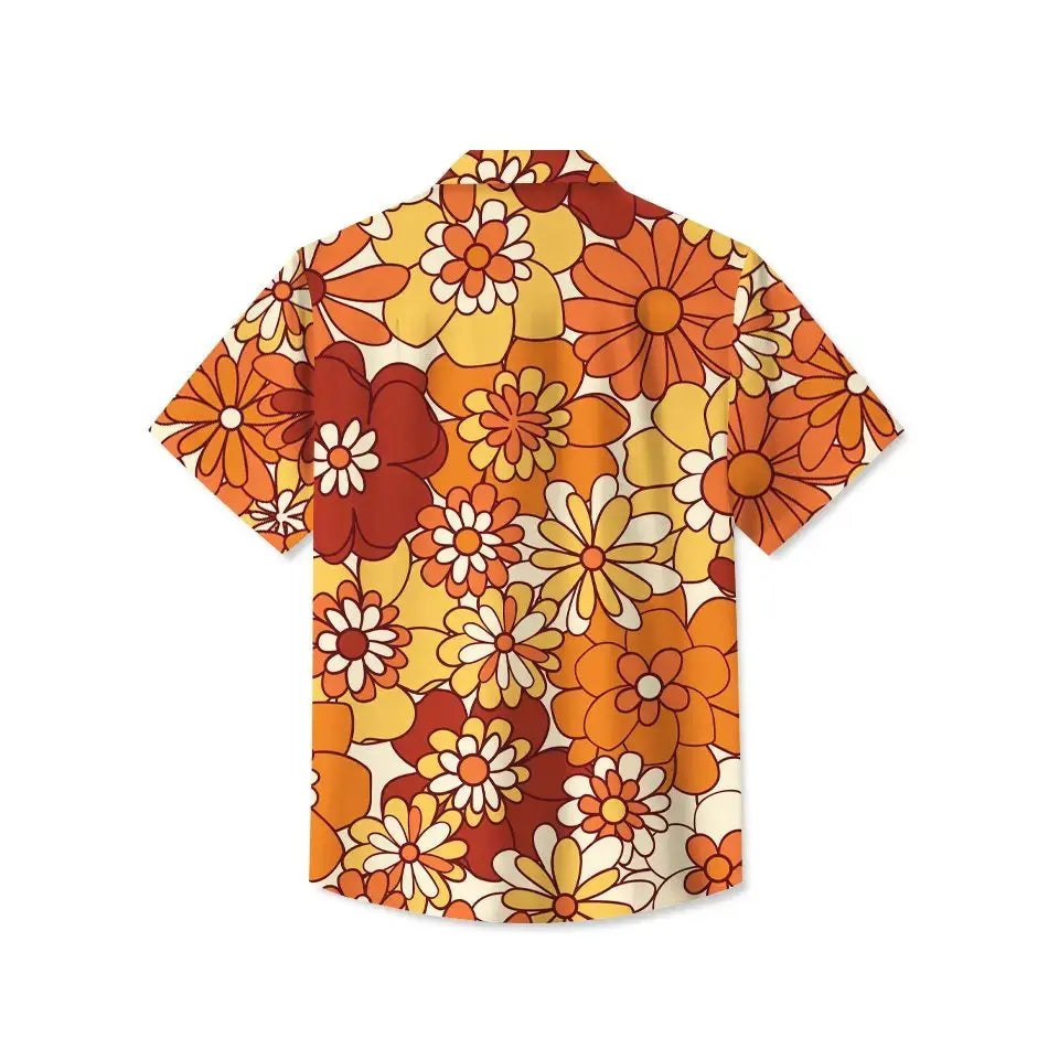Retro Floral 70S Hippie Musical Hawaiian Shirt For Tropical Holidays, Outdoor Gatherings, And Everyday Comfort