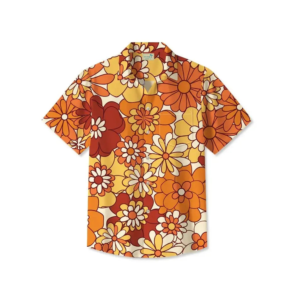 Retro Floral 70S Hippie Musical Hawaiian Shirt For Tropical Holidays, Outdoor Gatherings, And Everyday Comfort
