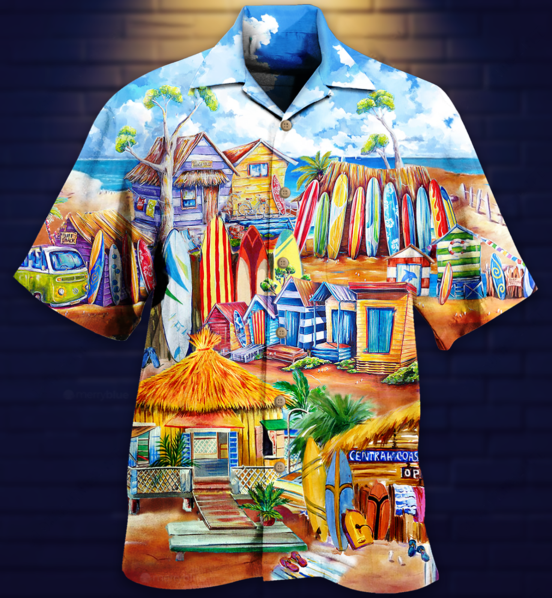 Surfing And Tropical Beach Hawaiian Shirt With All Over Print For Island Holidays Summer Parties And Casual Outdoor Wear