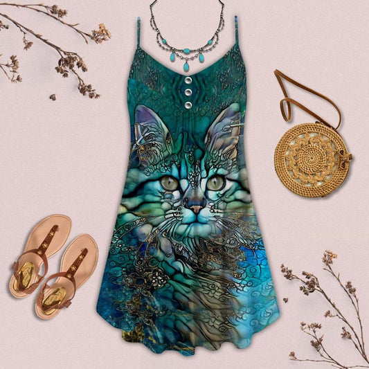 Cats Love Summer Vibes Limited 6 – Women's Summer Sleeveless V-Neck Camisole Dress