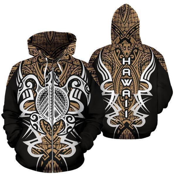 Gold Hawaii Turtle Tribal Armor Hoodie For Nautical Inspired Streetwear Weekend Trips And Comfort