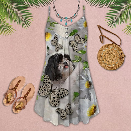Dogs Daisy Butterfly Limited – Women's Summer Sleeveless V-Neck Camisole Dress
