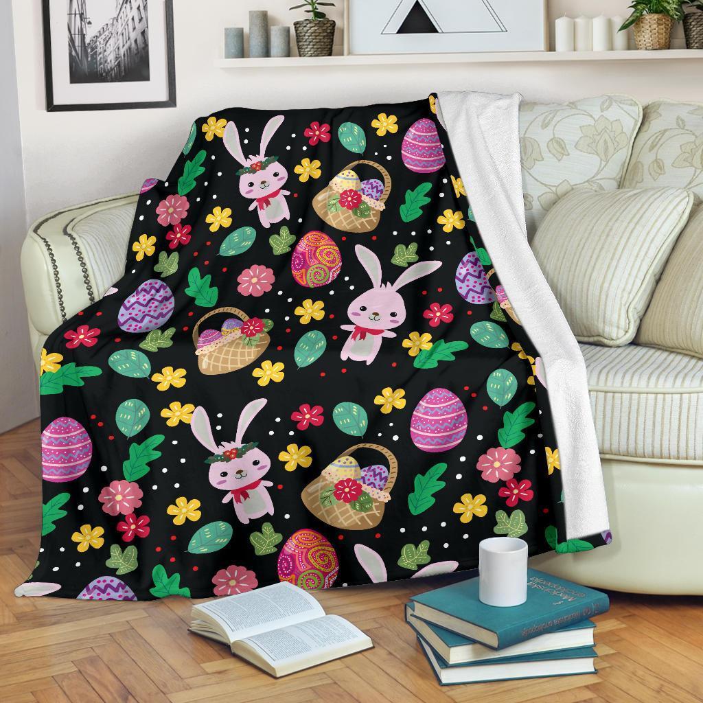 Easter Bunny Egg Pattern Flannel Blanket For Cozy Bedroom Sofa Decor