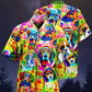Colorful Dogs Tulips Hawaiian Shirt Artwork Detail For Tropical Trips And Casual Outings