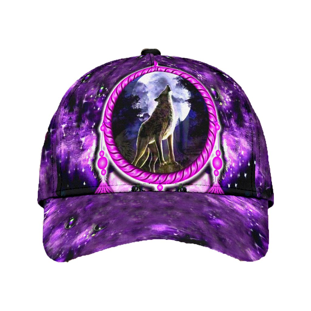 Native American Wolf Purple Classic Cap For Summer Vacations Parties And Outdoor Events