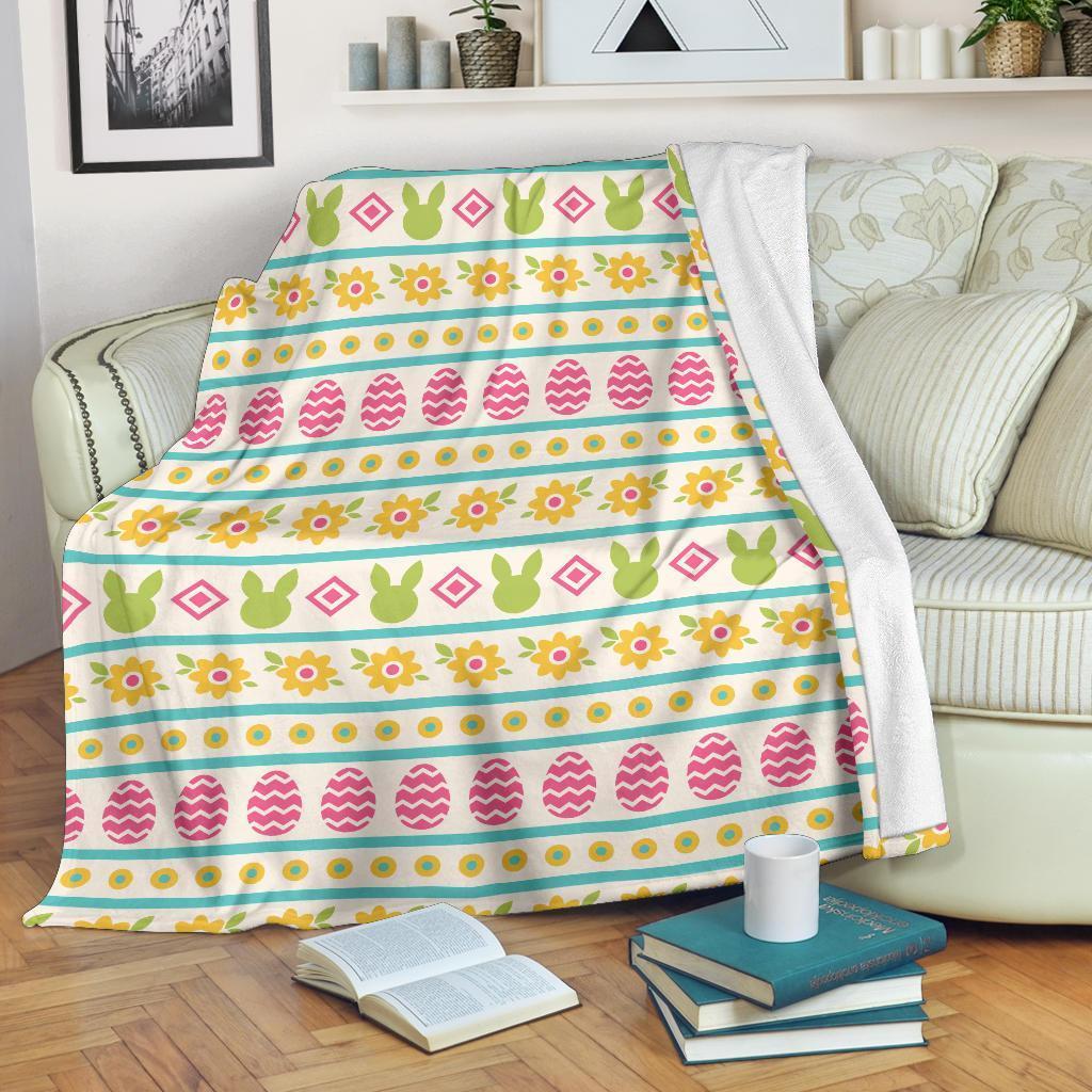 Easter Bunny Egg Pattern Flannel Blanket For Cozy Bedroom Sofa Decor