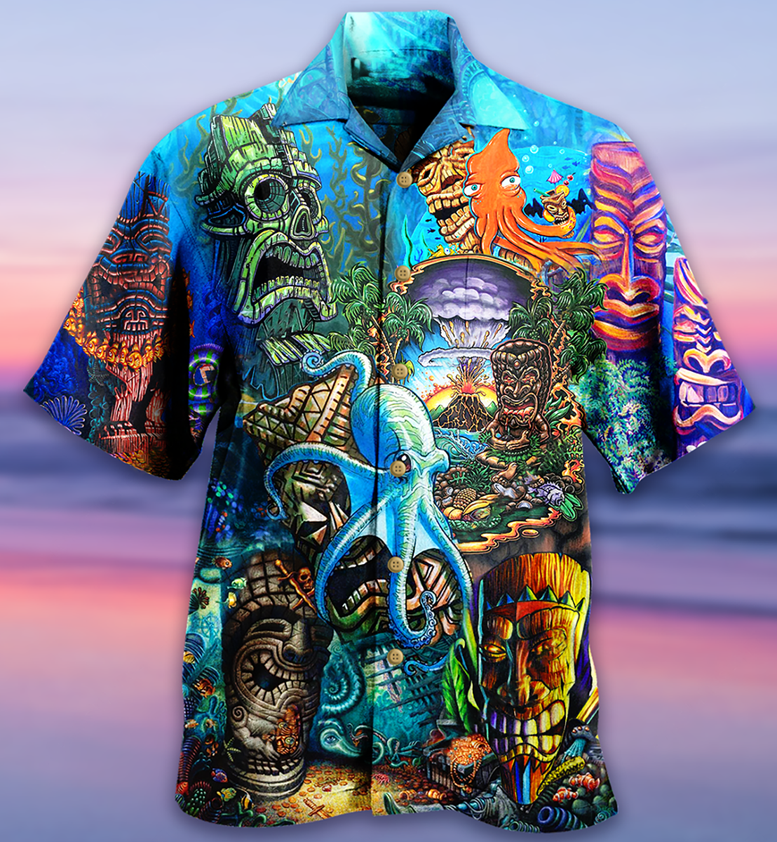 Tiki Ocean Hawaiian Shirt Pattern Detail For Vacation Travel And Daily Wear