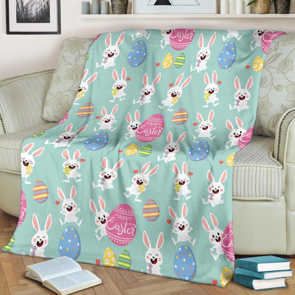 Easter Bunny Egg Pattern Flannel Blanket For Cozy Bedroom Sofa Decor