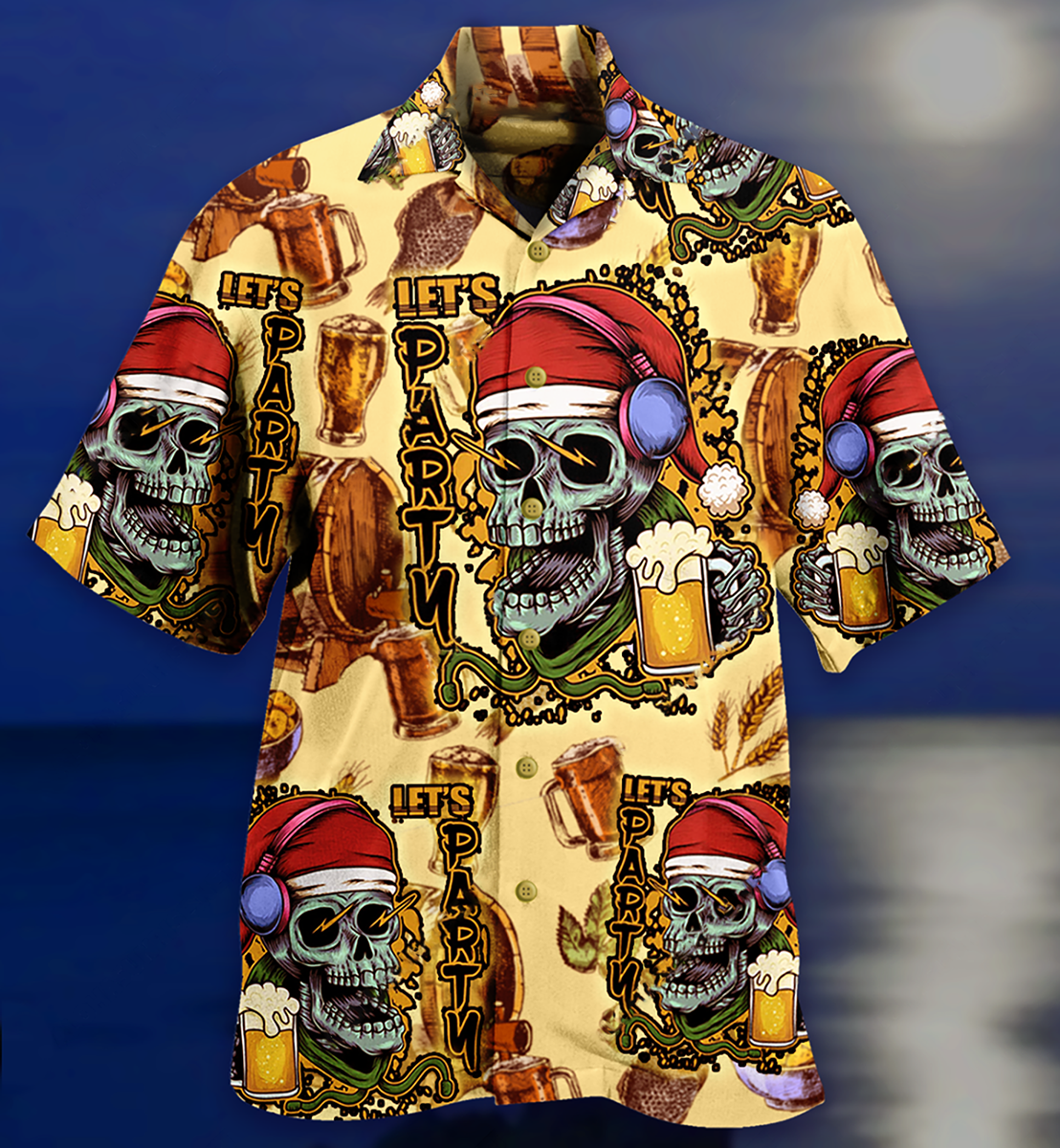 Christmas Skull Hawaiian Shirt With All Over Print For Tropical Travel Beach Gatherings And Comfortable Wear