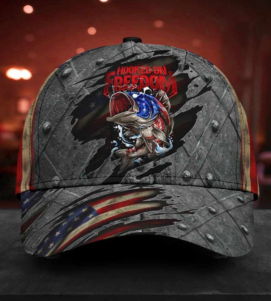 Fishing Hooked On Freedom American Classic Cap For Summer Activities Vacations And Comfortable Daily Wear