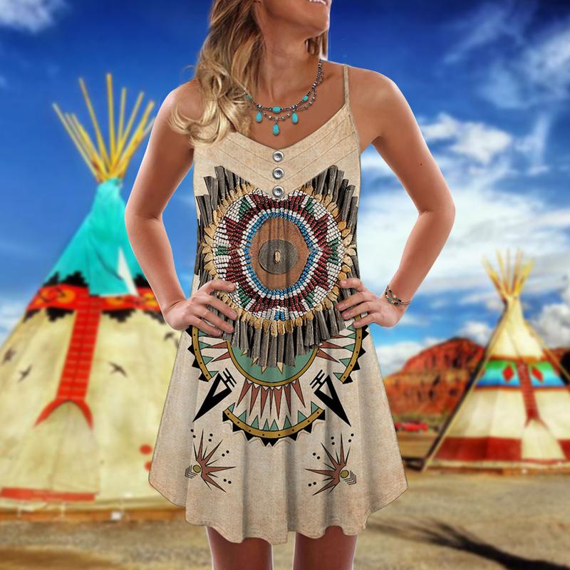 Native Peaceful V-Neck Sleeveless Cami Dress For Outdoor Events And Comfortable Summer Outfits