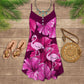 Flamingo Loves Tropical V-Neck Sleeveless Cami Dress For Beach Trips And Resort Vacations