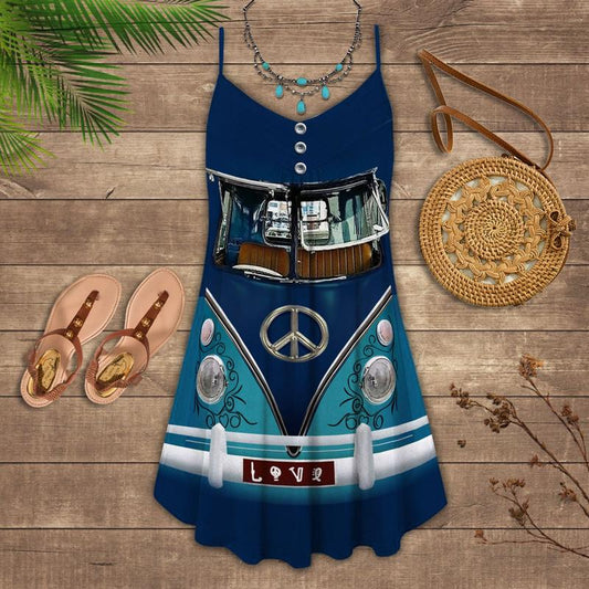 Hippie Van Retro Style Limited 8 – Women's Summer Sleeveless V-Neck Camisole Dress