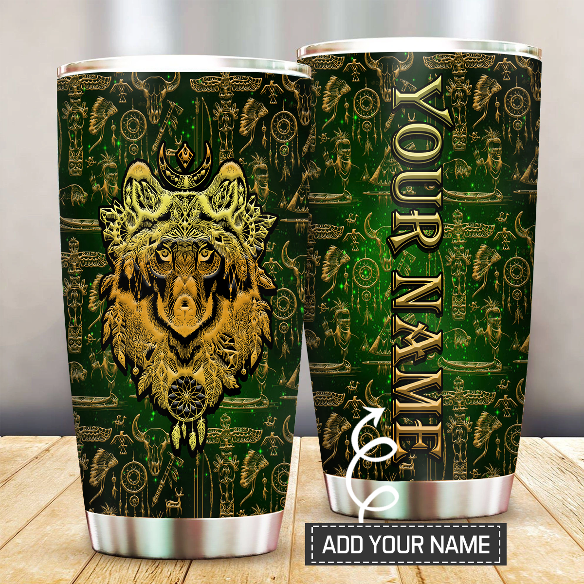 Native American Wolf Sign Personalized 20 Oz Tumbler For Coffee Travel And Daily Drinks