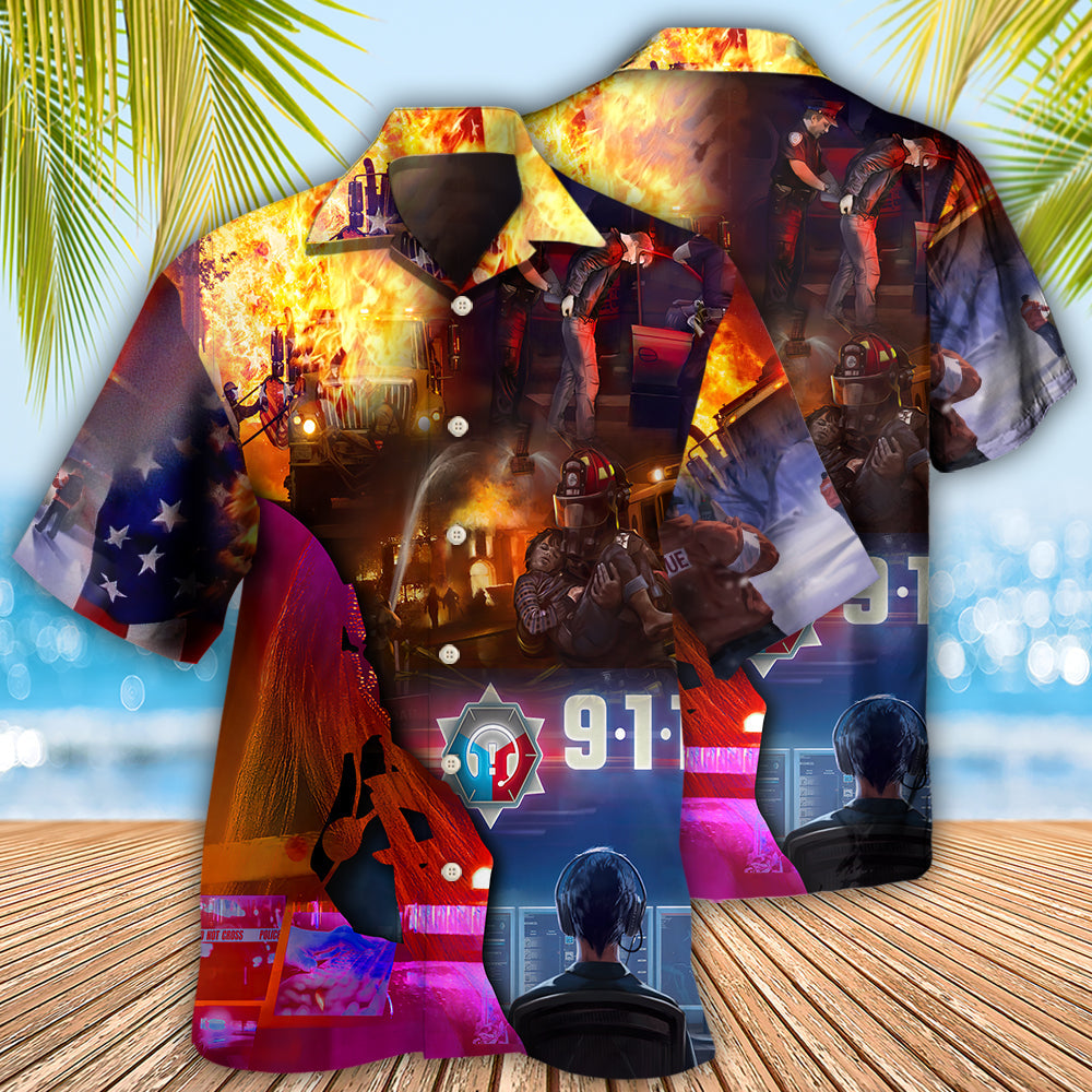 Firefighter Hawaiian Shirt With Detailed Graphic For Tropical Holiday Resort Parties And Everyday Style