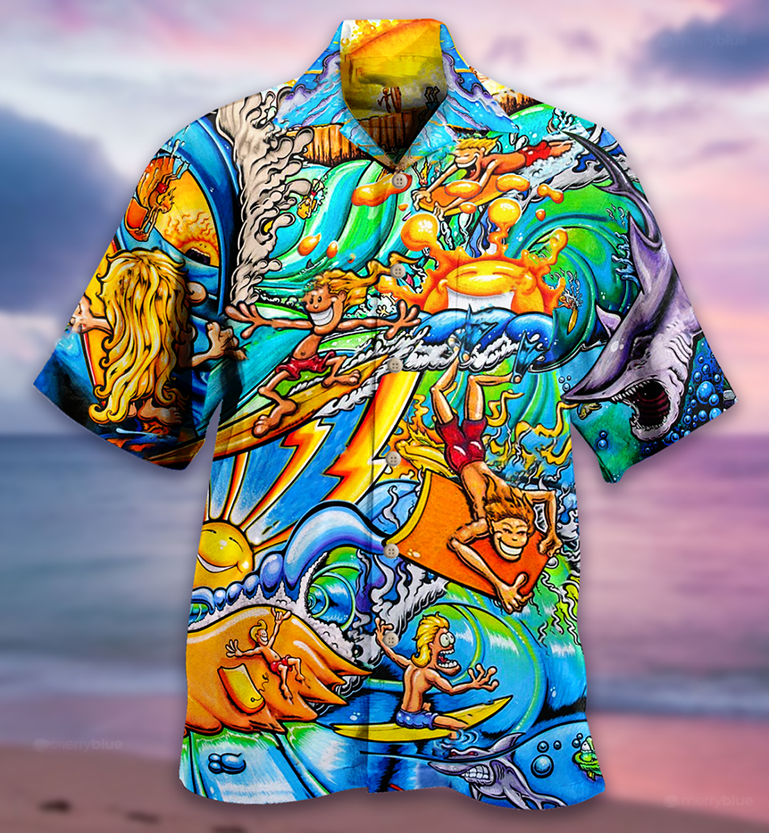 Surfing Hawaiian Shirt With All Over Print For Beach Getaways Resort Outings And Thoughtful Gifting
