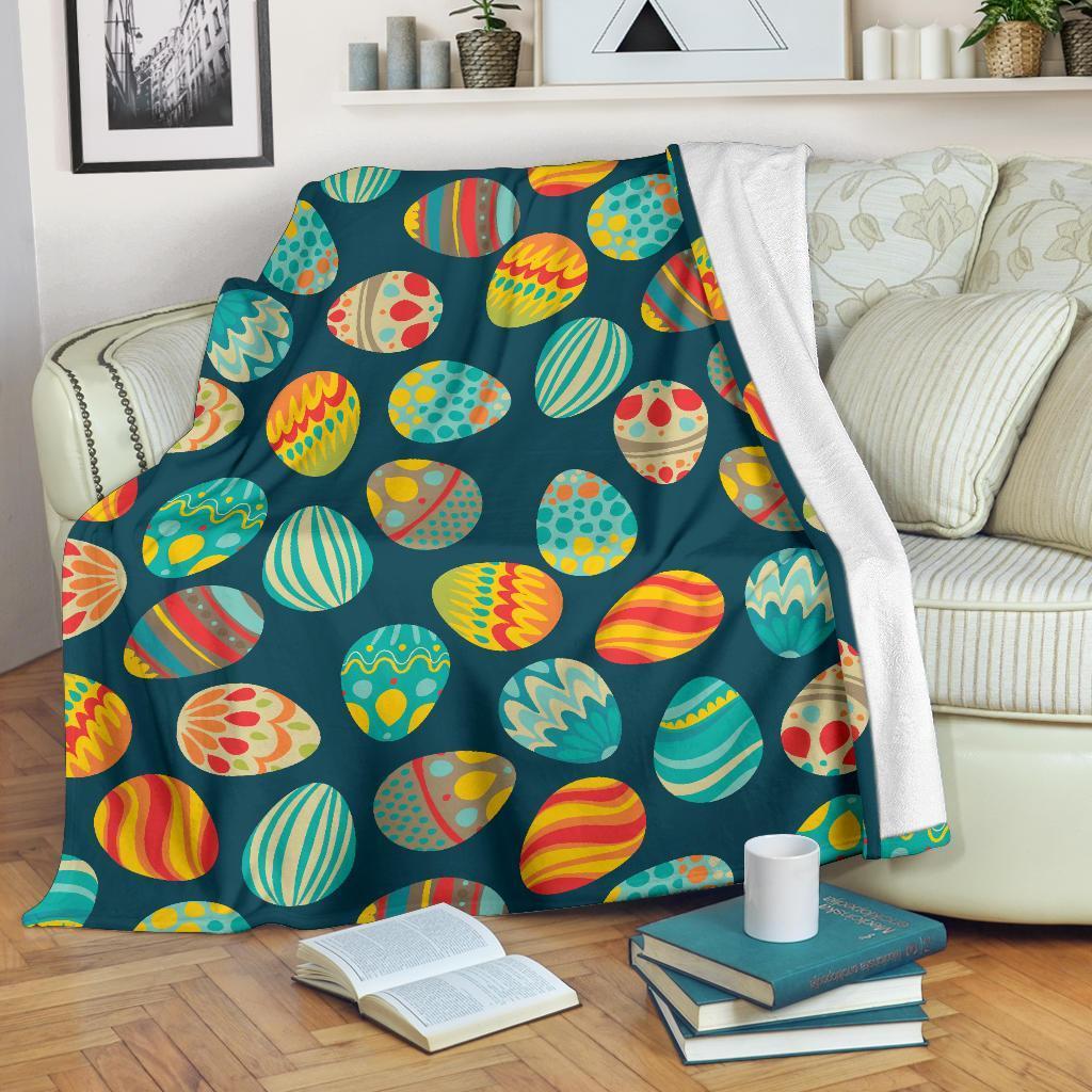 Colorful Easter Egg Pattern Flannel Blanket For Cozy Bedroom Sofa Decor