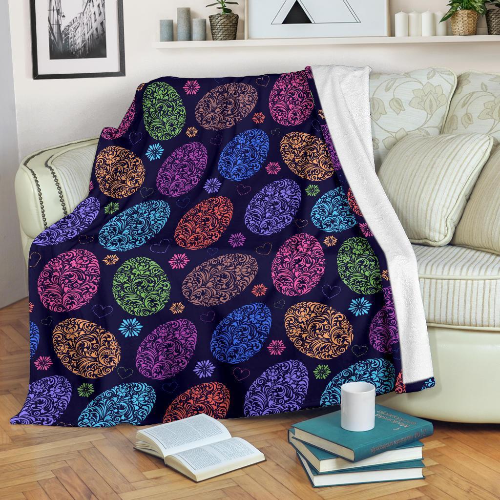 Colorful Easter Egg Pattern Flannel Blanket For Cozy Bedroom Sofa Decor