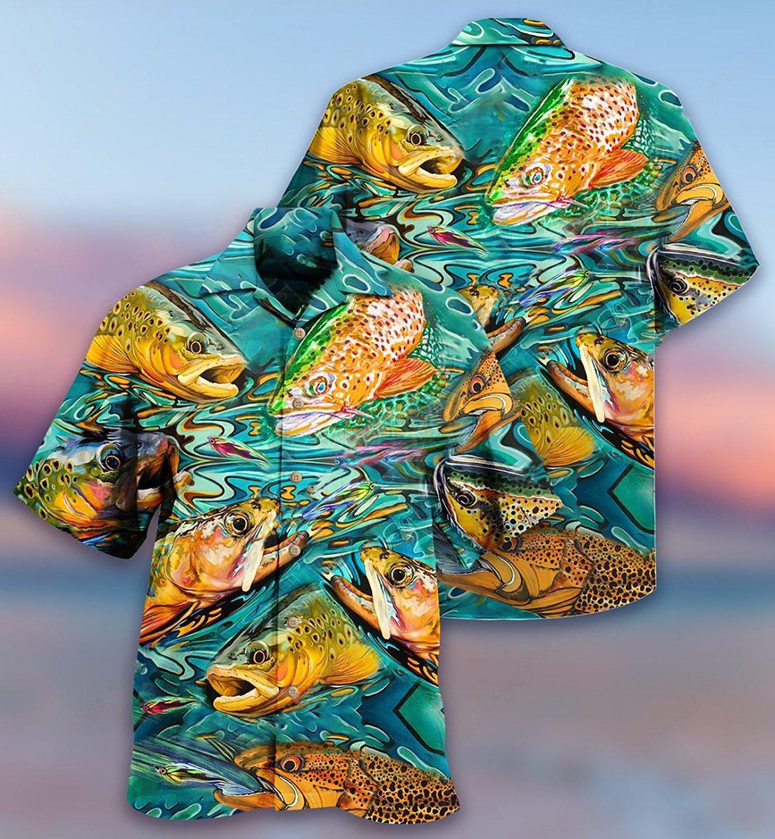 Fish Fishing Water Hawaiian Shirt Pattern Detail For Vacation Travel And Daily Wear