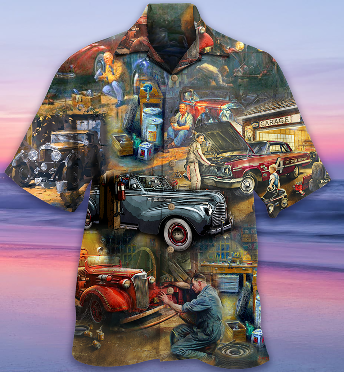 Vintage Classic Car Hawaiian Shirt With All Over Print For Resort Holidays Beach Travel And Relaxed Casual Fashion