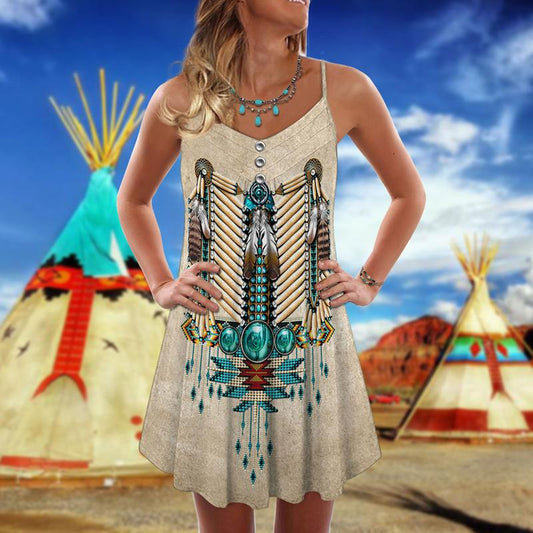 Native Peaceful Vibes Limited 4 – Women's Summer Sleeveless V-Neck Camisole Dress