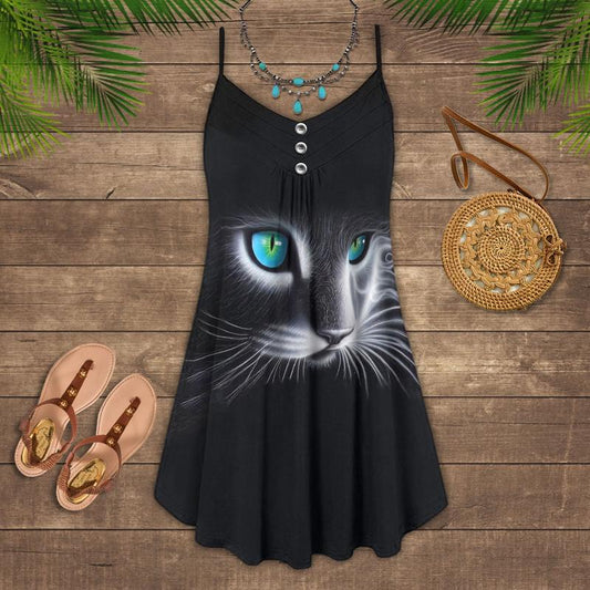 Cats Love Summer Vibes Limited 7 – Women's Summer Sleeveless V-Neck Camisole Dress