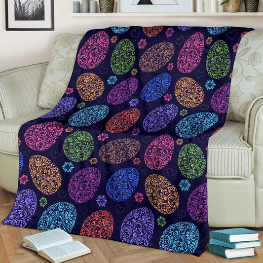 Colorful Easter Egg Pattern Flannel Blanket For Cozy Bedroom Sofa Decor