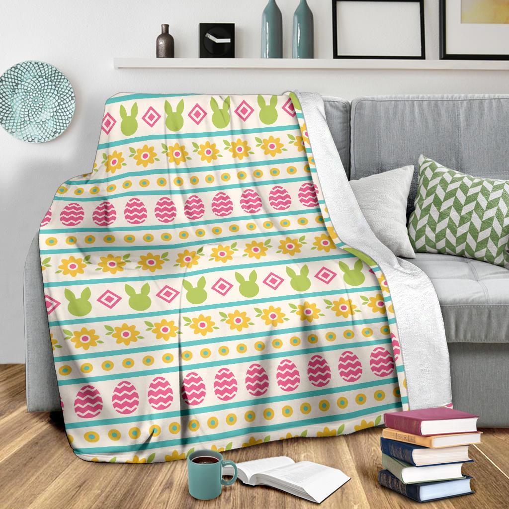 Easter Bunny Egg Pattern Flannel Blanket For Cozy Bedroom Sofa Decor