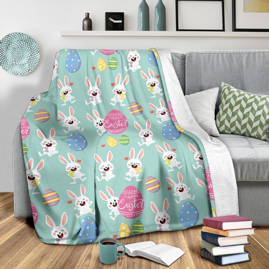 Easter Bunny Egg Pattern Flannel Blanket For Cozy Bedroom Sofa Decor