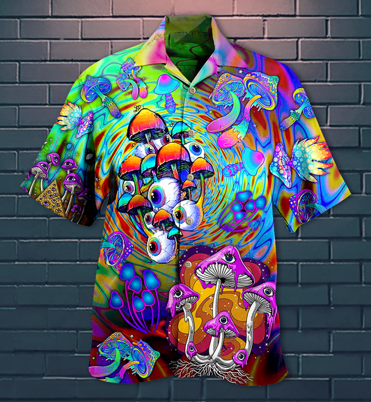 Colorful Bohemian Vintage Mushroom Stay Trippy Hawaiian Shirt For Poolside Relaxation And Sunny Getaways