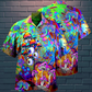 Colorful Bohemian Vintage Mushroom Stay Trippy Hawaiian Shirt Artwork Detail For Tropical Trips And Casual Outings