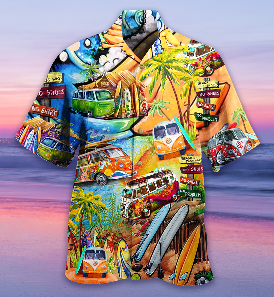 Beach Summer Hippie Peace And Bus Hawaiian Shirt With All Over Print For Coastal Vacations Warm Weather Events And Daily