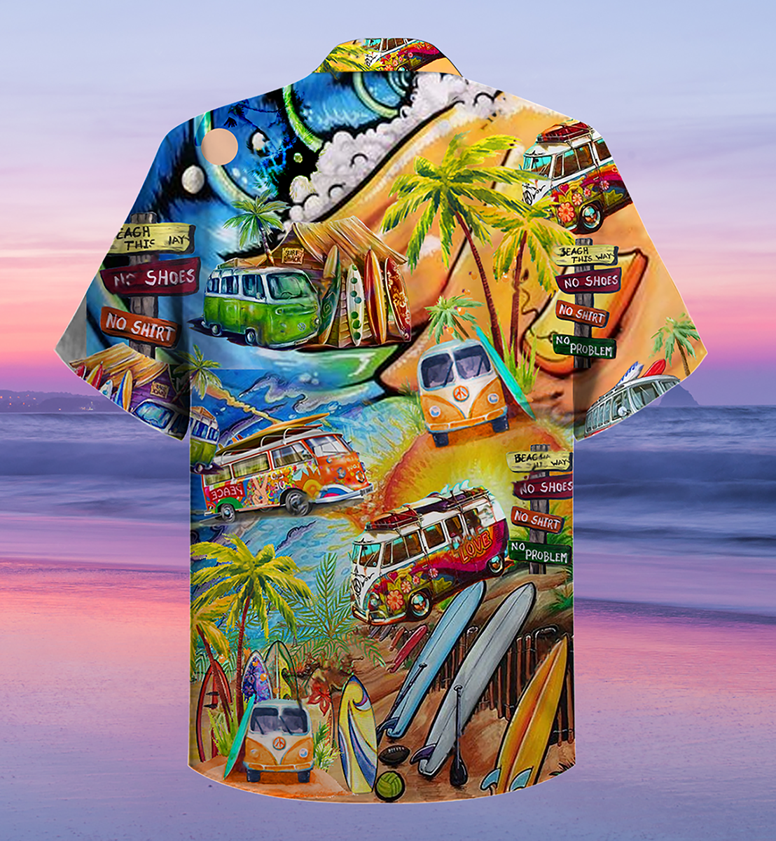 Beach Summer Hippie Peace And Bus Hawaiian Shirt With Detailed Graphic For Coastal Vacations Warm Weather Events And Daily