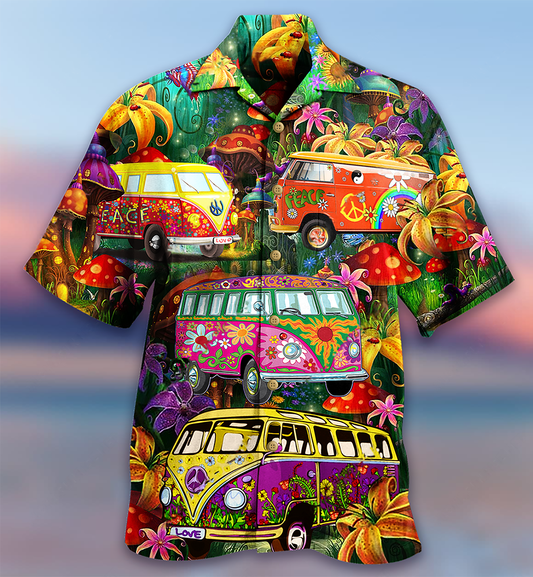 Colorful Bohemian Vintage Bus Peace Hawaiian Shirt For Poolside Relaxation And Sunny Getaways