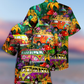 Colorful Bohemian Vintage Bus Peace Hawaiian Shirt Artwork Detail For Tropical Trips And Casual Outings