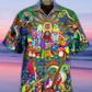 Bohemian Electric Colorful Vintage Music Guitar Hawaiian Shirt For Beach Parties And Weekend Getaways